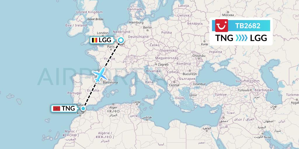 TB2682 TUI fly Belgium Flight Map: Tangier to Liege