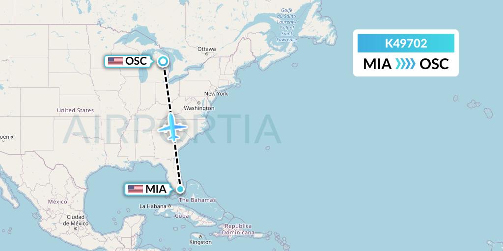 K49702 Kalitta Air Flight Map: Miami to Oscoda
