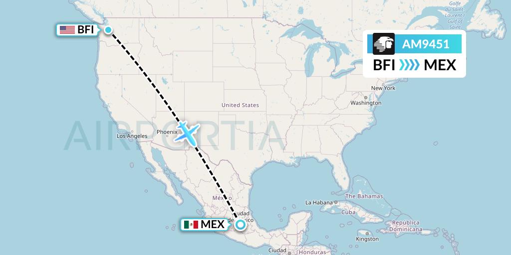 AM9451 Aeromexico Flight Map: Seattle to Mexico City
