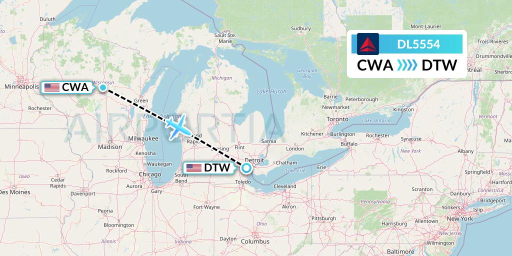 DL5554 Delta Air Lines Flight Map: Wausau to Detroit
