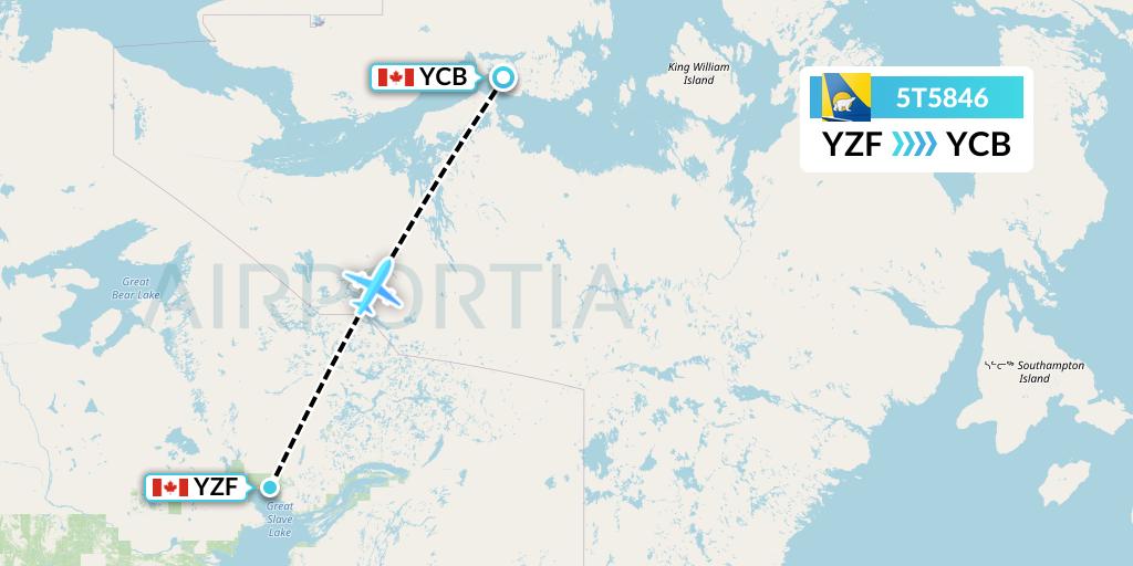 5T5846 Canadian North Flight Map: Yellowknife to Cambridge Bay