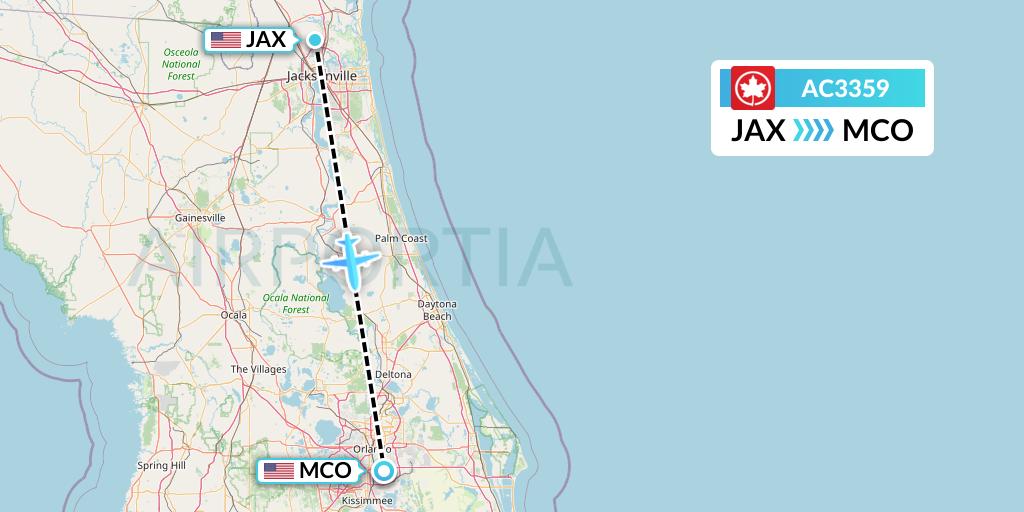 AC3359 Air Canada Flight Map: Jacksonville to Orlando