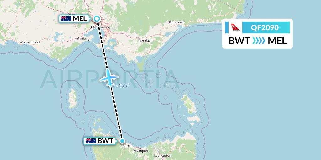 QF2090 Qantas Flight Map: Burnie to Melbourne