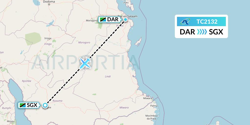 TC2132 Air Tanzania Flight Map: Dar-es-Salaam to Songea