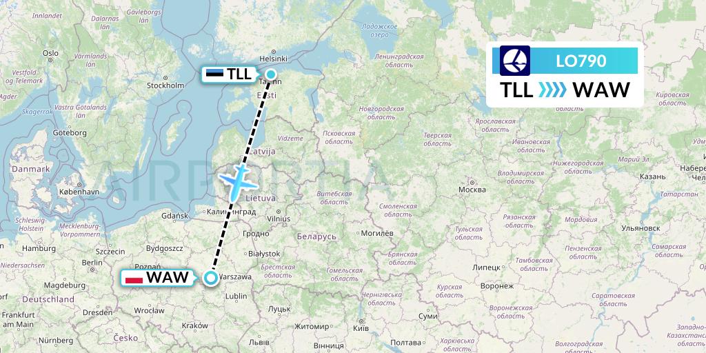 LO790 LOT Flight Map: Tallinn to Warsaw