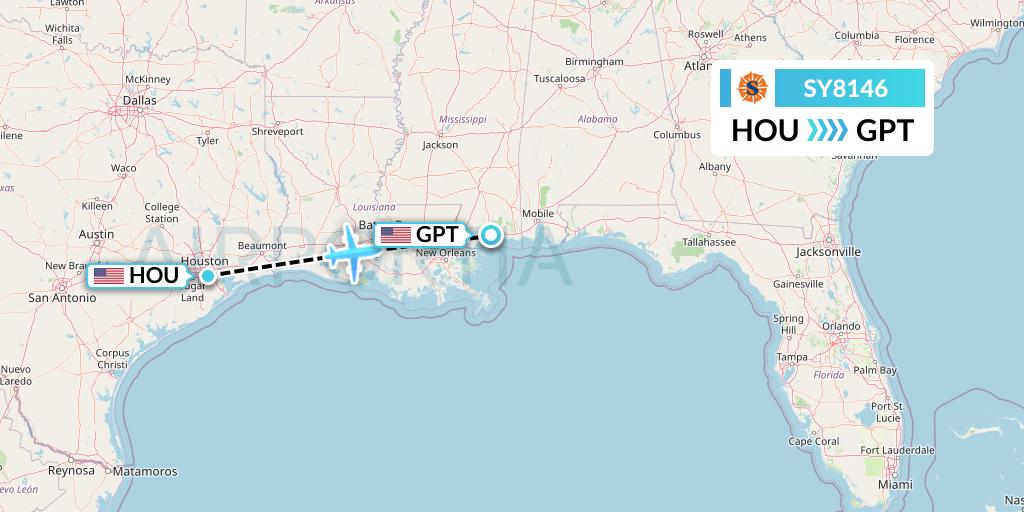 SY8146 Sun Country Airlines Flight Map: Houston to Gulfport