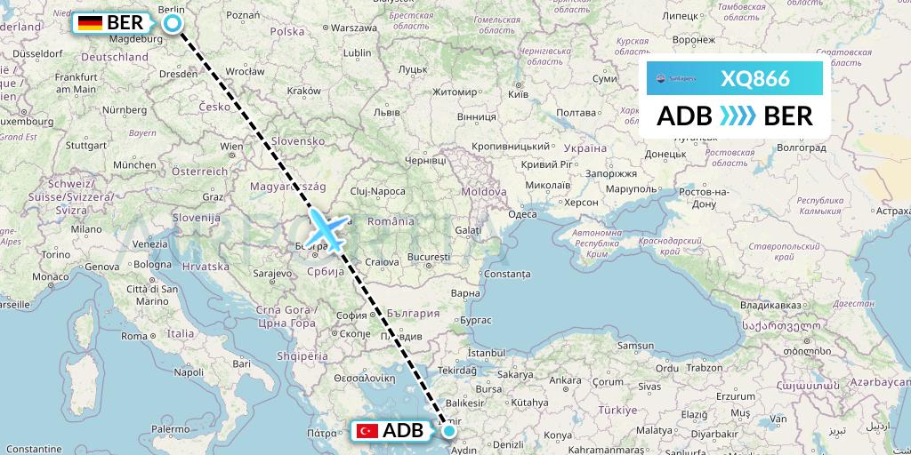XQ866 SunExpress Flight Map: Izmir to Berlin