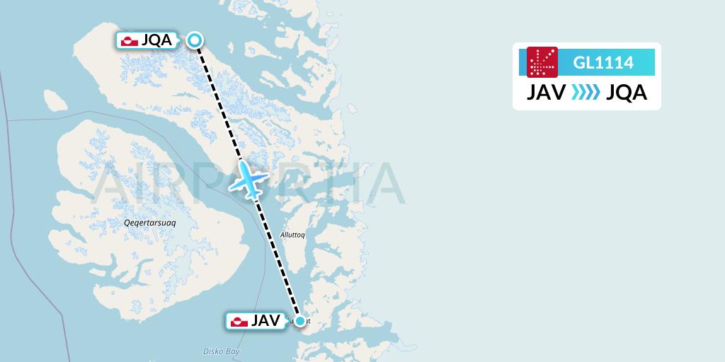 GL1114 Air Greenland Flight Map: Ilulissat to Uummannaq
