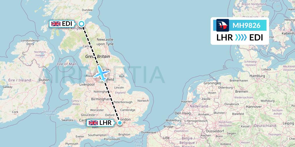 MH9826 Malaysia Airlines Flight Map: London to Edinburgh