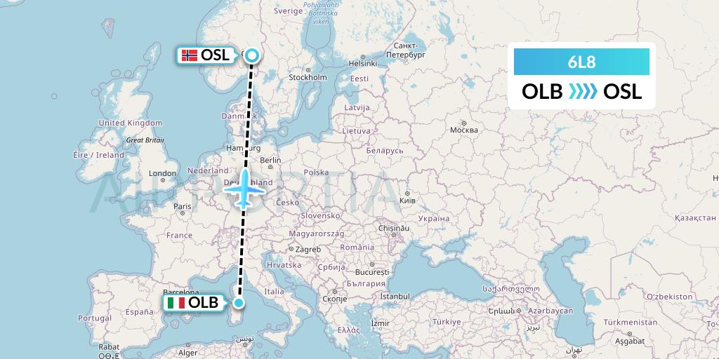 6L8 Aklak Air Flight Map: Olbia to Oslo