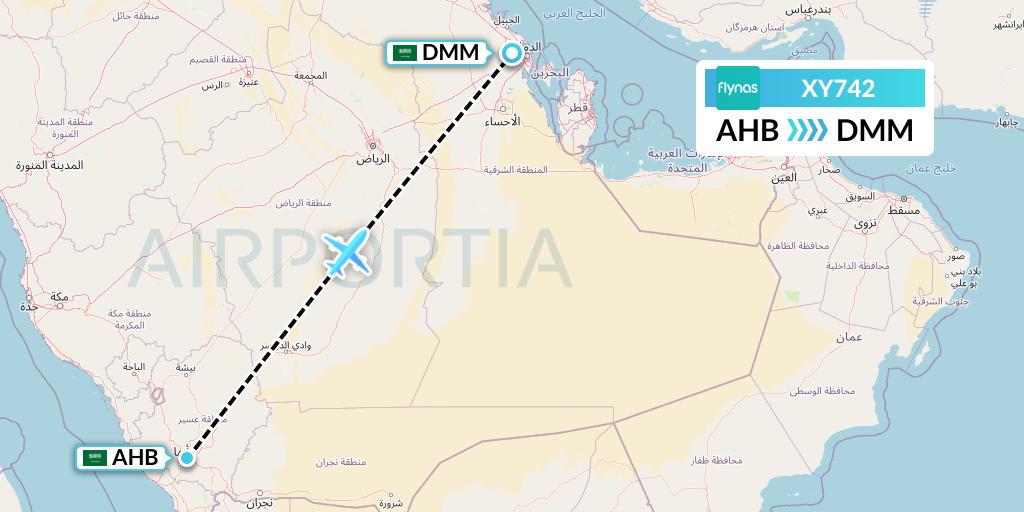 XY742 Flynas Flight Map: Abha to Dammam