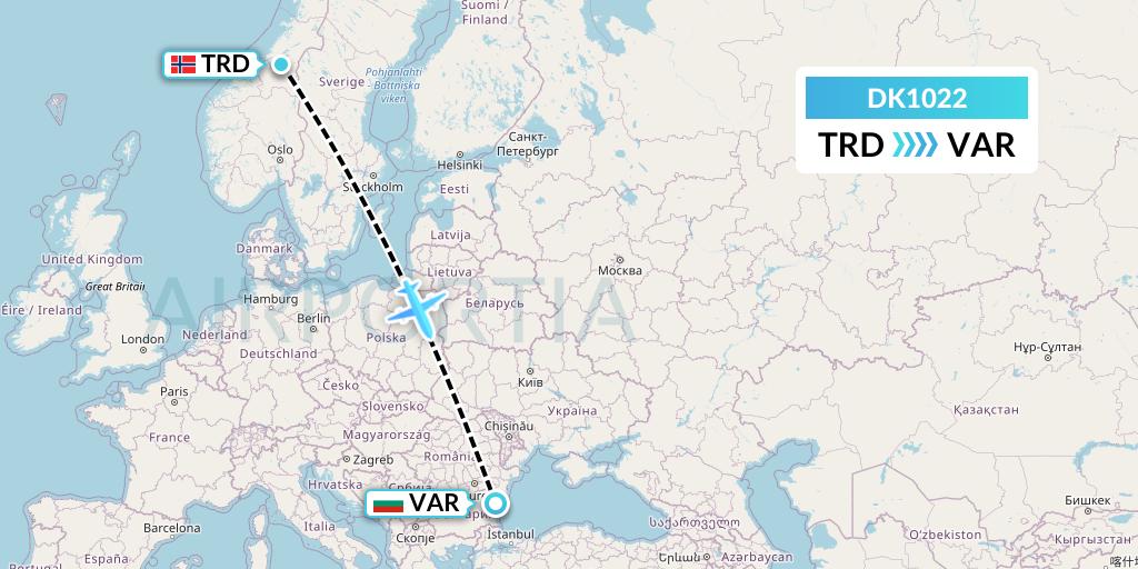 DK1022 Thomas Cook Airlines Scandinavia Flight Map: Trondheim to Varna