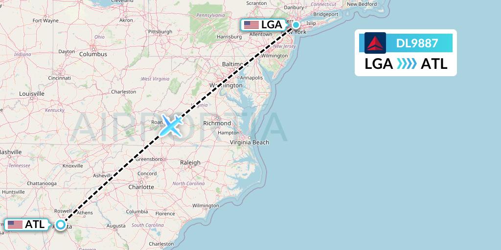 DL9887 Delta Air Lines Flight Map: New York to Atlanta