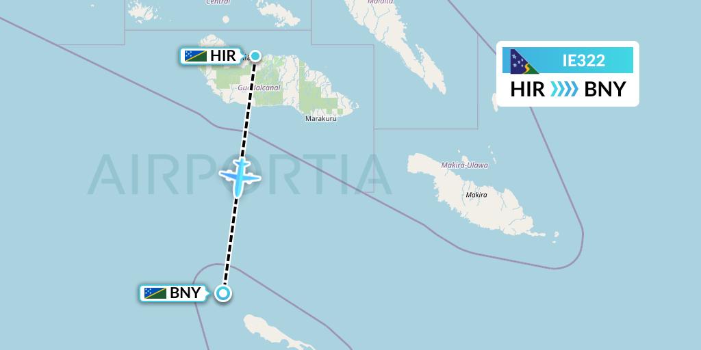 IE322 Solomon Airlines Flight Map: Honiara to Anua