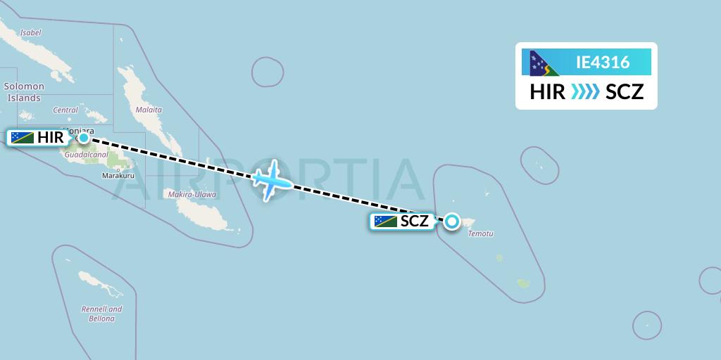 IE4316 Solomon Airlines Flight Map: Honiara to Santa Cruz-Graciosa Bay-Luova