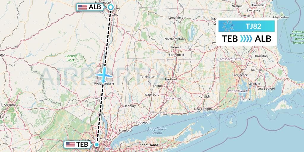 TJ82 Tradewind Aviation Flight Map: Teterboro to Albany