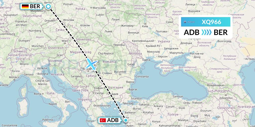 XQ966 SunExpress Flight Map: Izmir to Berlin
