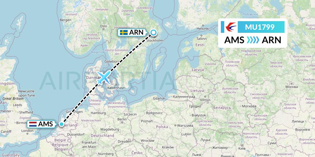 MU1799 China Eastern Airlines Flight Map: Amsterdam to Stockholm