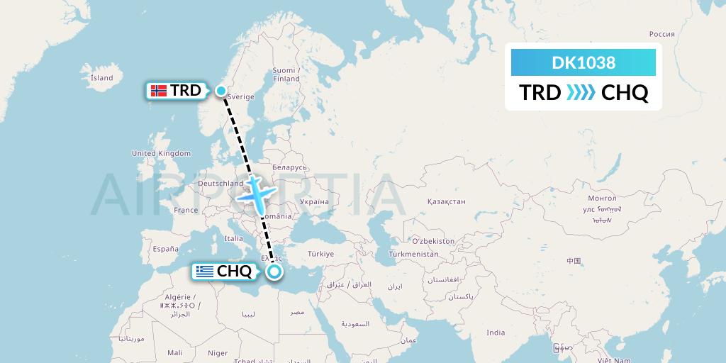DK1038 Thomas Cook Airlines Scandinavia Flight Map: Trondheim to Chania