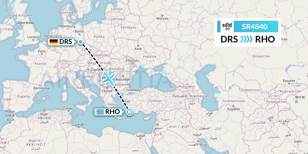 SR4840 SundAir Flight Map: Dresden to Rhodes