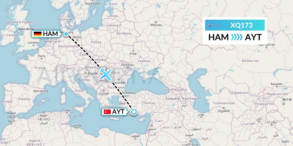 XQ173 SunExpress Flight Map: Hamburg to Antalya