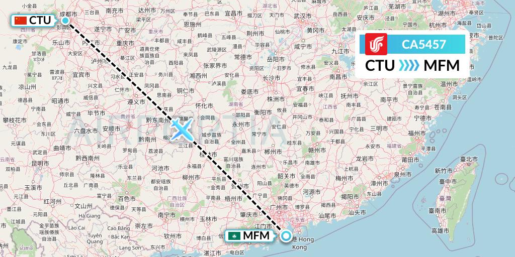 CA5457 Air China Flight Map: Chengdu to Macau
