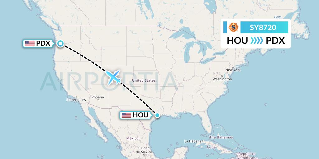SY8720 Sun Country Airlines Flight Map: Houston to Portland