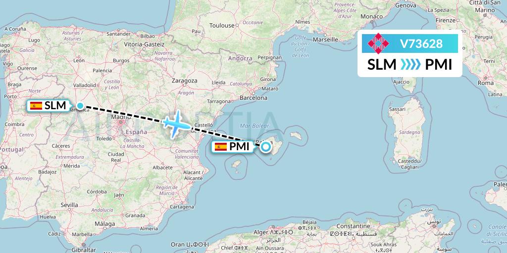 V73628 Volotea Flight Map: Salamanca to Palma de Mallorca