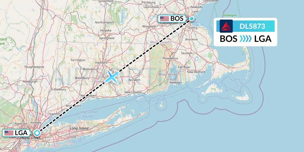 DL5873 Delta Air Lines Flight Map: Boston to New York