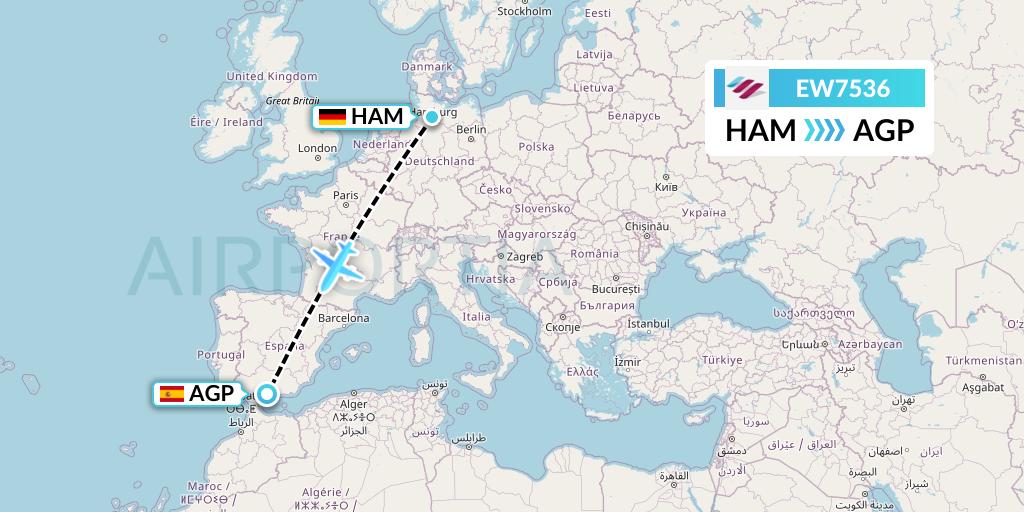EW7536 Eurowings Flight Map: Hamburg to Malaga