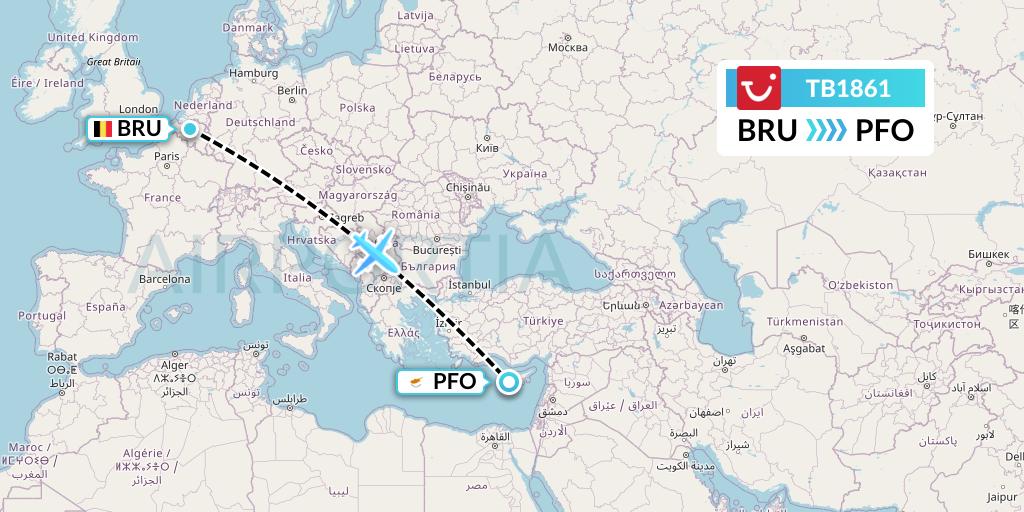 TB1861 TUI fly Belgium Flight Map: Brussels to Pafos