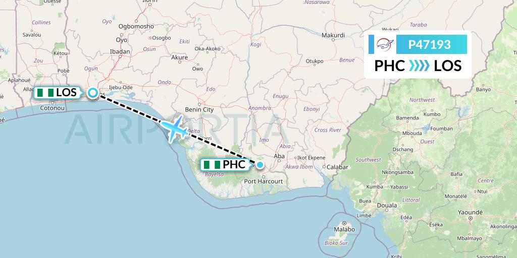 P47193 Air Peace Flight Map: Port Harcourt to Lagos