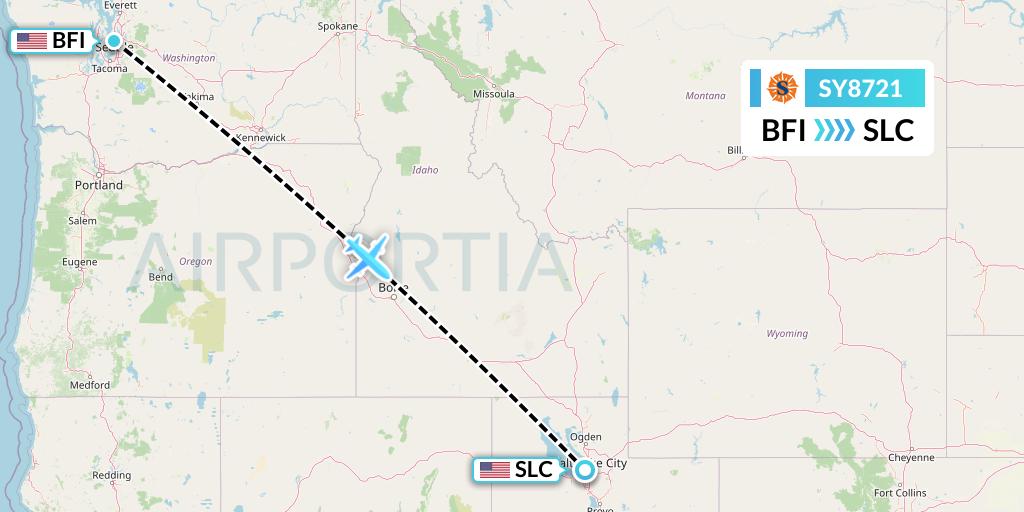 SY8721 Sun Country Airlines Flight Map: Seattle to Salt Lake City