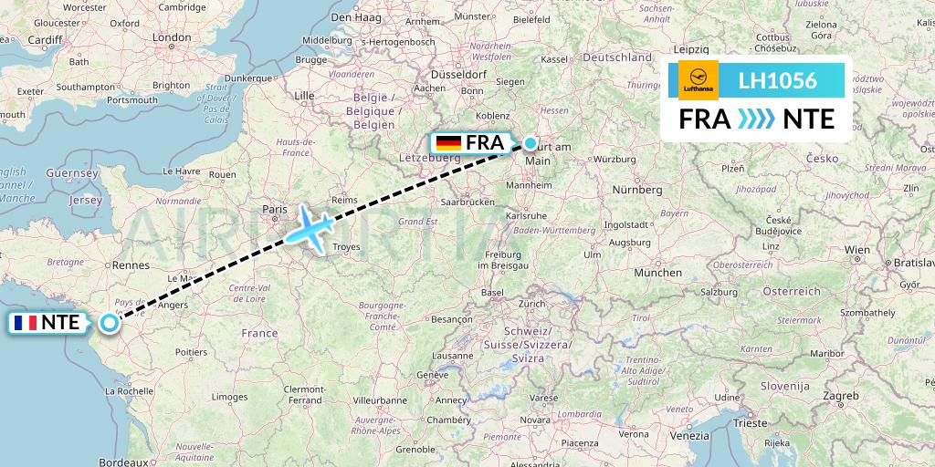 LH1056 Lufthansa Flight Map: Frankfurt to Nantes