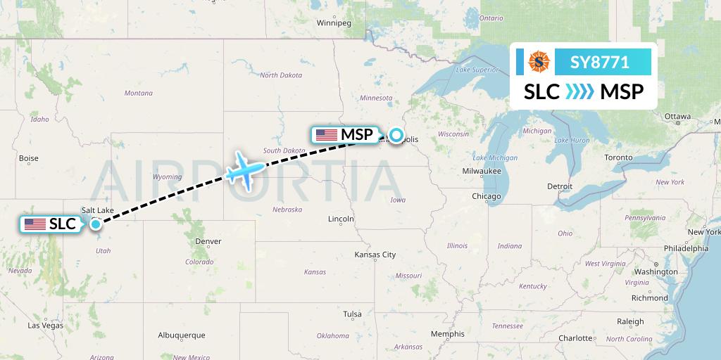 SY8771 Sun Country Airlines Flight Map: Salt Lake City to Minneapolis