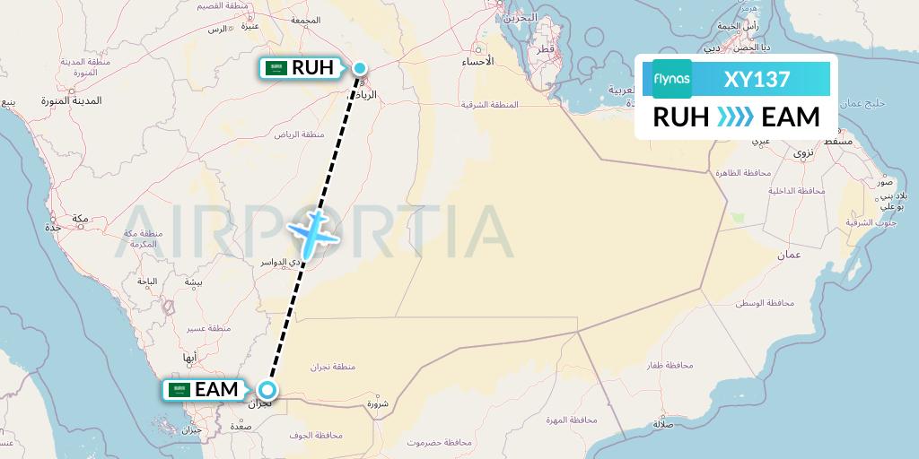 XY137 Flynas Flight Map: Riyadh to Najran