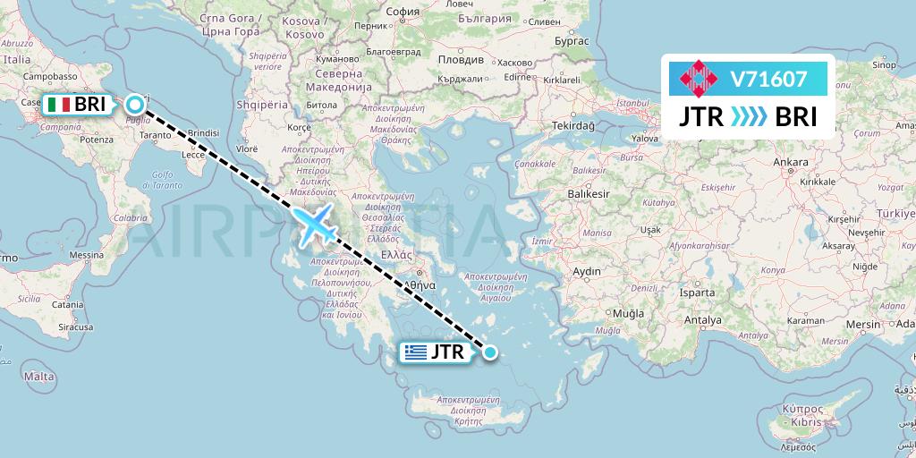V71607 Volotea Flight Map: Santorini to Bari