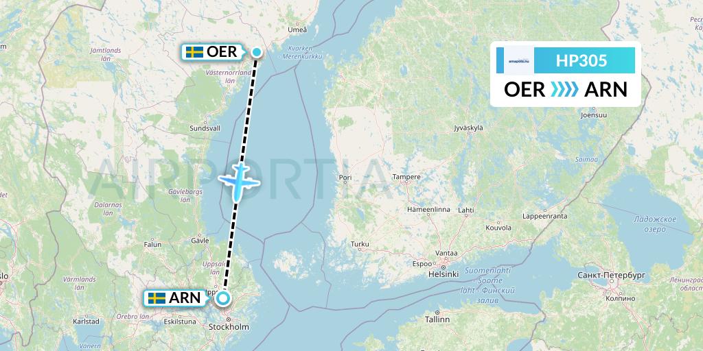 HP305 Amapola Flyg Flight Map: Ornskoldsvik to Stockholm