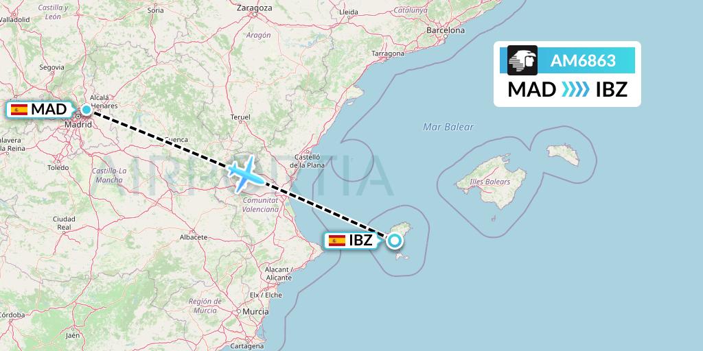 AM6863 Aeromexico Flight Map: Madrid to Ibiza