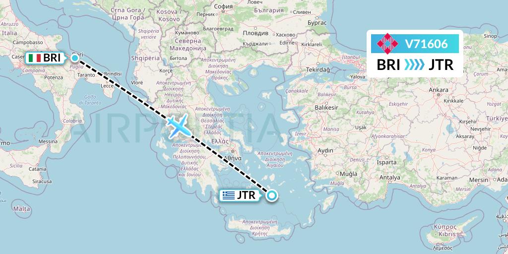 V71606 Volotea Flight Map: Bari to Santorini