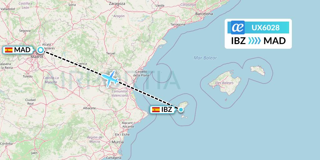 UX6028 Air Europa Flight Map: Ibiza to Madrid