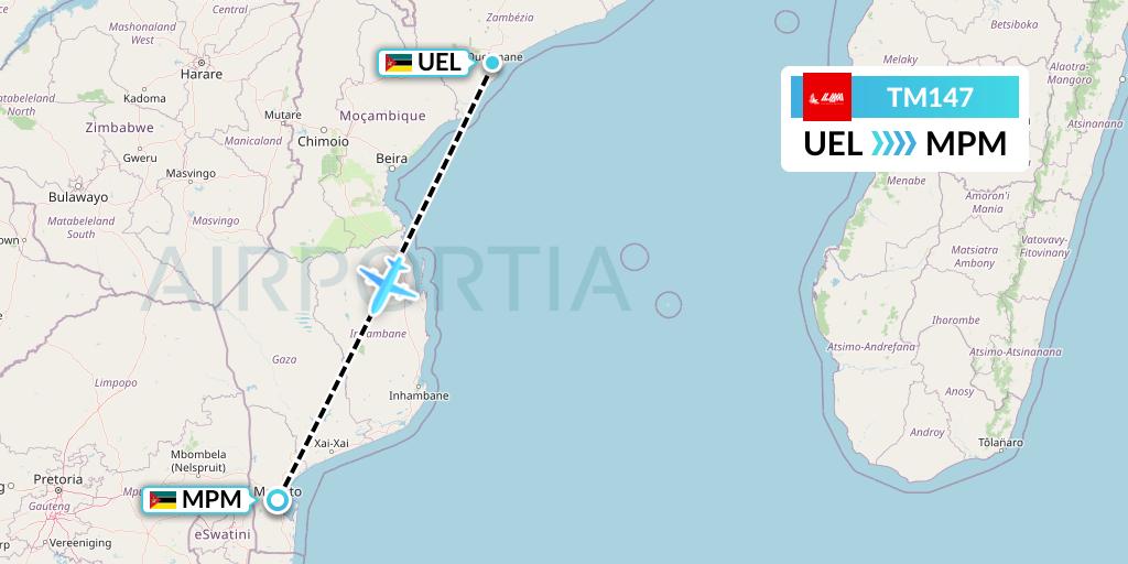 TM147 LAM Mozambique Airlines Flight Map: Quelimane to Maputo