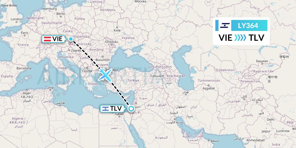 LY364 El Al Flight Map: Vienna to Tel Aviv