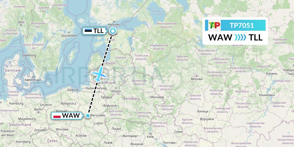 TP7051 TAP Portugal Flight Map: Warsaw to Tallinn