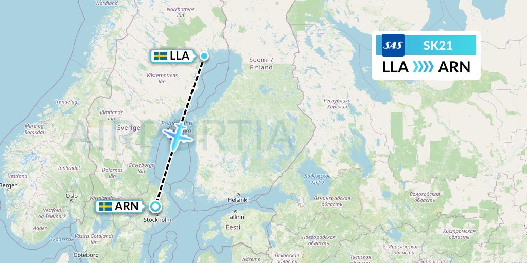 SK21 SAS Flight Map: Lulea to Stockholm