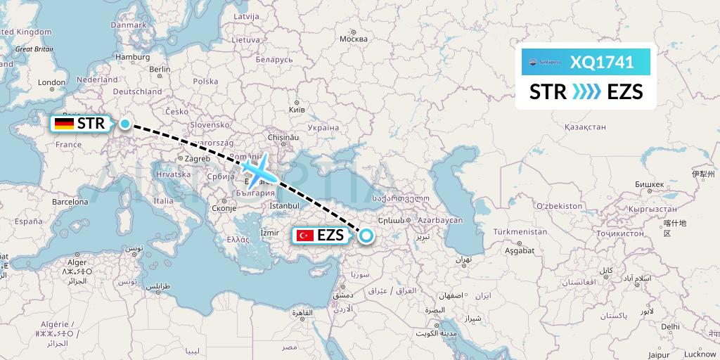 XQ1741 SunExpress Flight Map: Stuttgart to Elazig