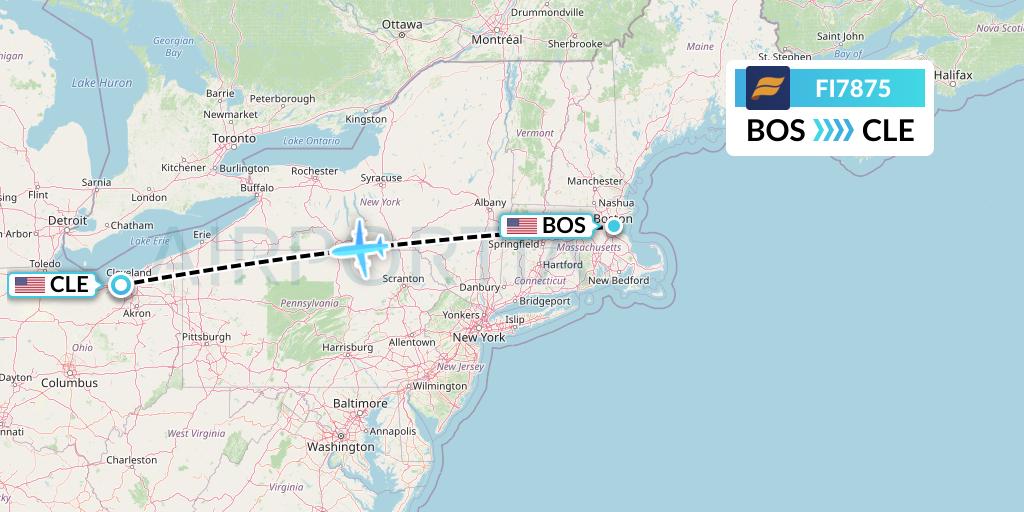 FI7875 Icelandair Flight Map: Boston to Cleveland