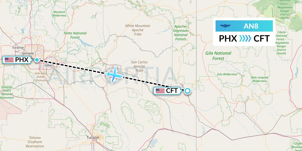 AN8 Advanced Air Flight Map: Phoenix to Clifton