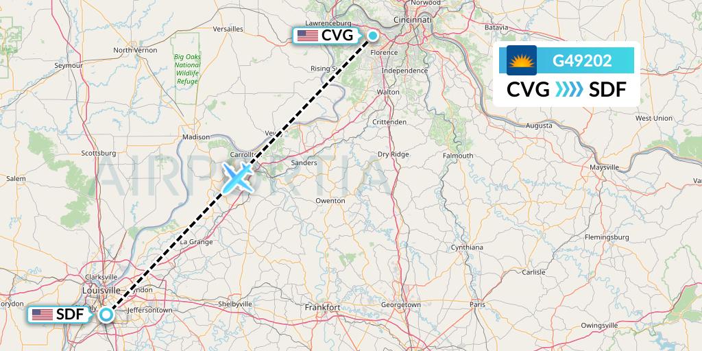 G49202 Allegiant Air Flight Map: Cincinnati to Louisville
