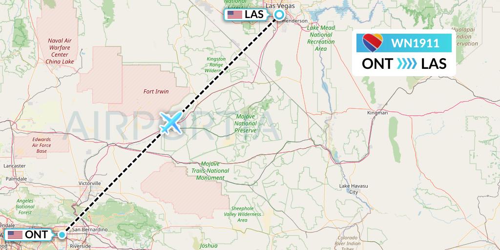 WN1911 Southwest Airlines Flight Map: Ontario to Las Vegas
